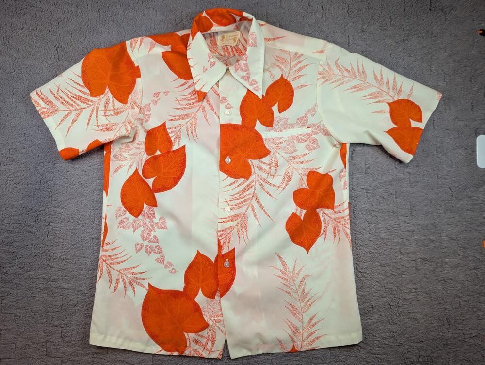 Vintage Men's Polynesian Bazaar Hawaiian Shirt Orange/Cream - Size M/S